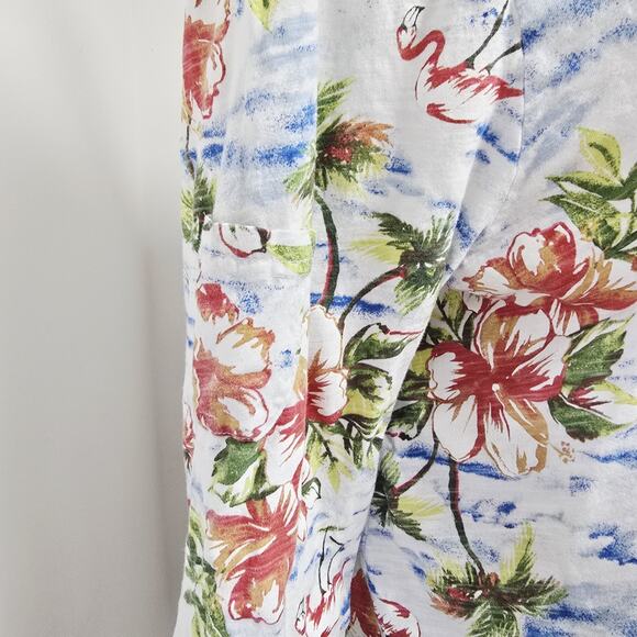 Fresh Produce Top Size 3X Tropical Flamingo 3/4 Sleeve Pocket Cotton Slub Knit - Picture 4 of 8